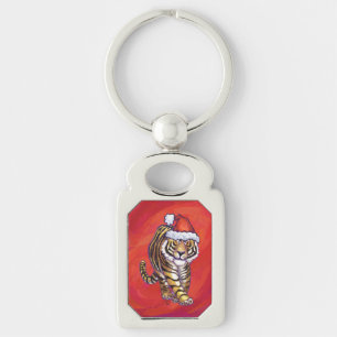 TijgerKerstmis op rood Sleutelhanger