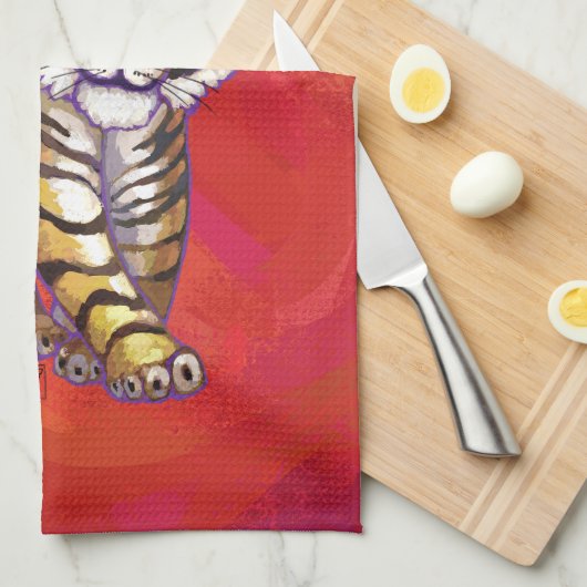 TijgerKerstmis op rood Theedoek (Quarter Fold)