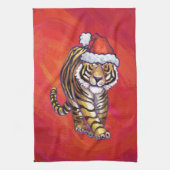 TijgerKerstmis op rood Theedoek (Verticaal)
