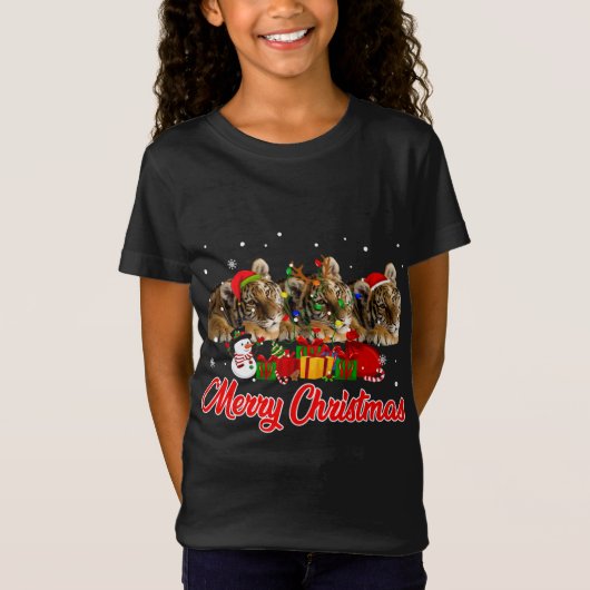 Tijgerkerstmis Pajama Funny Xmas lammeren L T-shirt (Voorkant)