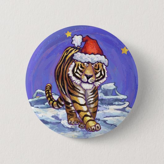 Tijgerkerstmis Ronde Button 5,7 Cm (Voorkant)