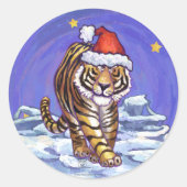 Tijgerkerstmis Ronde Sticker (Voorkant)