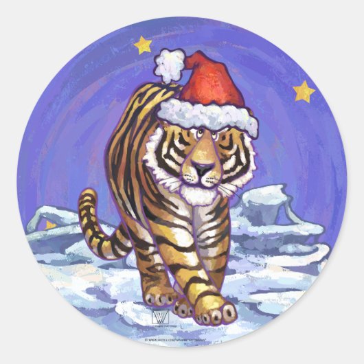 Tijgerkerstmis Ronde Sticker (Voorkant)