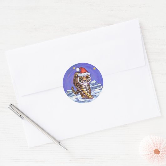 Tijgerkerstmis Ronde Sticker (Envelop)