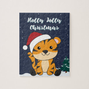 Tijgerkerstsneeuw winterdieren tijger jigzaag P Legpuzzel