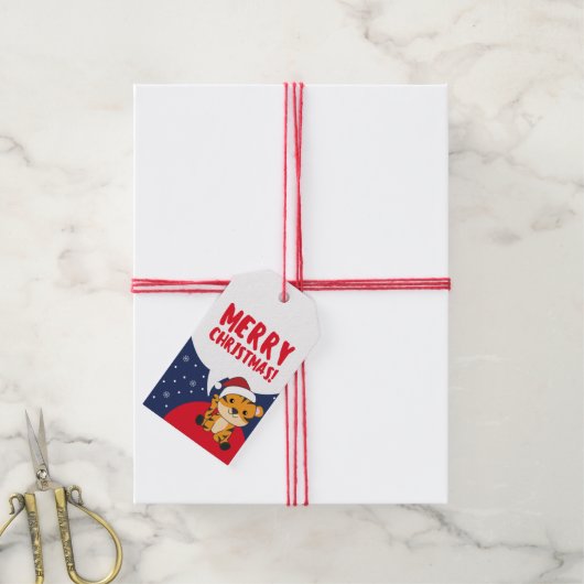 Tijgerkerstsneeuwwinterdieren Label met Tiger Gift Cadeaulabel (Met Touw)