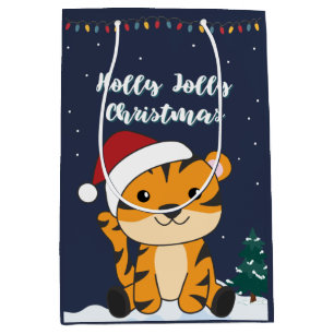 Tijgerkerstsneeuwwinterdieren tijgergemiddelde G Medium Cadeauzakje
