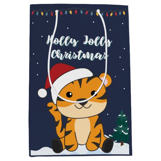 Tijgerkerstsneeuwwinterdieren tijgergemiddelde G Medium Cadeauzakje (Voorkant)