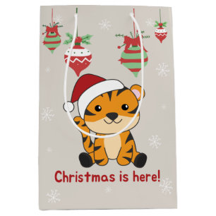 Tijgerkerstsneeuwwinterdieren tijgergemiddelde G Medium Cadeauzakje