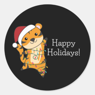 Tijgerkerstwinter winterdieren tijger ronde sticker