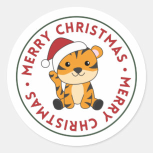 Tijgerkerstwinter winterdieren tijger  ronde sticker