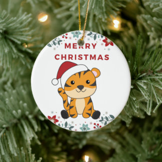 Tijgerkerstwinter winterdieren tijgerkeramiek keramisch ornament