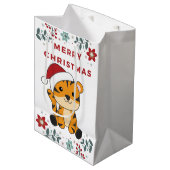 Tijgerkerstwintersneeuw Medium Cadeauzakje (Voorkant Gekanteld)
