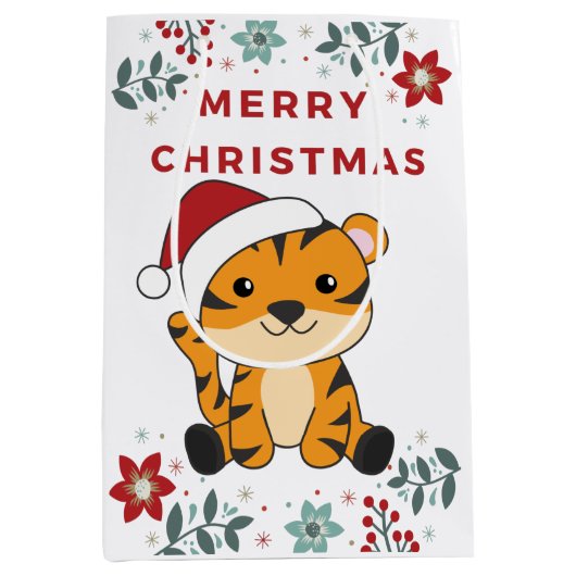 Tijgerkerstwintersneeuw Medium Cadeauzakje (Voorkant)