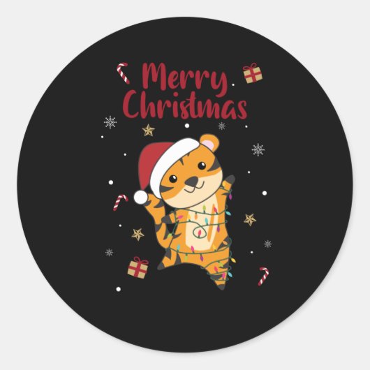 Tijgerkerstwintersneeuw Ronde Sticker (Voorkant)