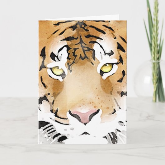 Tijgerkop Aquarel Dier Feestdagen Kaart (Voorkant)