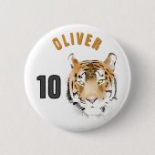 Tijgerkop Aquarel Naam Leeftijd Verjaardag Ronde Button 5,7 Cm (Voorkant)