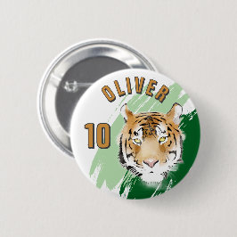 Tijgerkop Aquarel Naam Verjaardagsfeestje Ronde Button 5,7 Cm