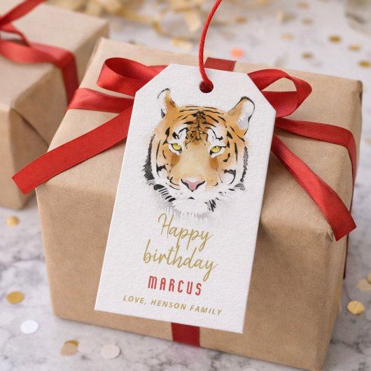 Tijgerkop Aquarel Tekening Gefeliciteerd  Cadeaulabel