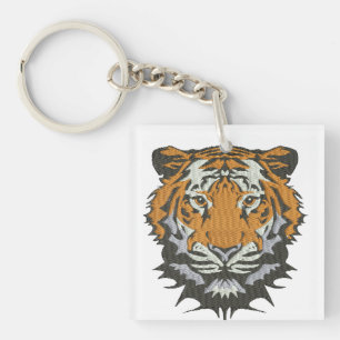 Tijgerkop Borduurwerk Imitatie Sleutelhanger