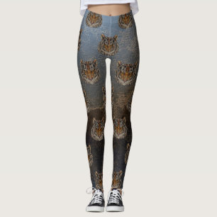 Tijgerkop, gezicht, leerlook leggings