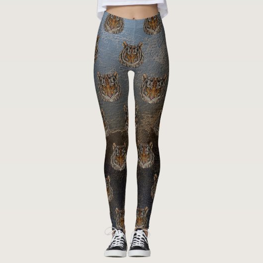 Tijgerkop, gezicht, leerlook leggings (Voorkant)