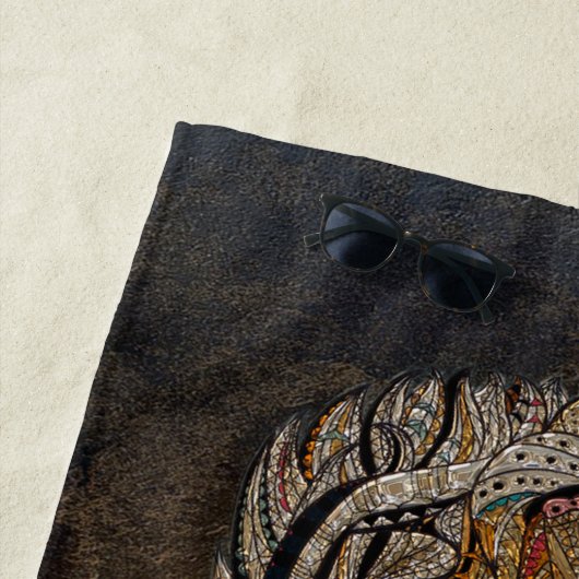 Tijgerkop, gezicht, leerlook strandlaken (In situ)