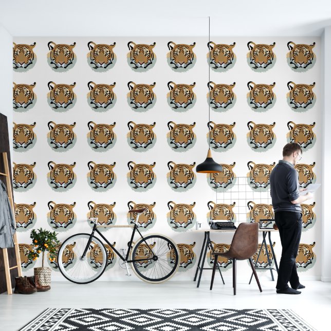 Tijgerkop Gezicht Wild Dier Tijger Behang (Woonkamer)