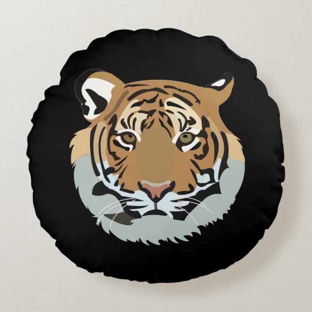 Tijgerkop Gezicht Wild Dier Tijger Rond Kussen (Voorkant)