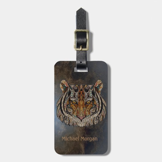 Tijgerkop Leerlook - Gepersonaliseerd Bagagelabel (Voorkant verticaal)