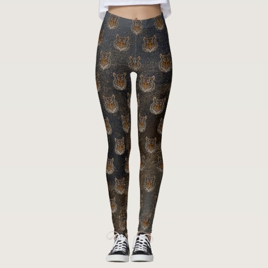 Tijgerkop, leerlook leggings (Voorkant)