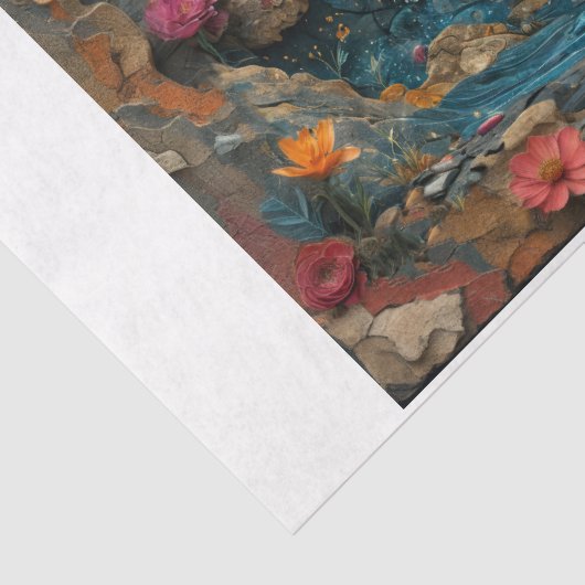 Tijgerkop met bloemen en steencollage tissuepapier (Detail)