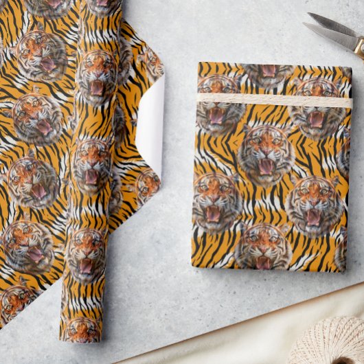 Tijgerkop op tijgerhuid Animal Print Design Cadeaupapier