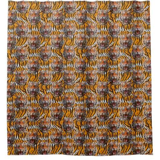 Tijgerkop op tijgerhuid Animal Print Design Douchegordijn (Voorkant)