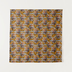 Tijgerkop op tijgerhuid Animal Print Design Wandkleed
