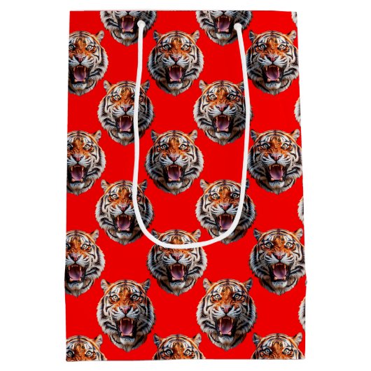 Tijgerkop patroon ontwerp rood medium cadeauzakje (Achterkant)
