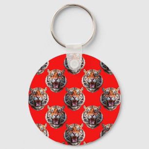 Tijgerkop Patroon Ontwerp Rood Sleutelhanger