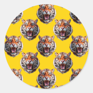Tijgerkop Patroonontwerp Geel Ronde Sticker