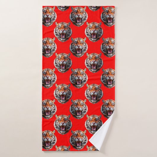 Tijgerkop Patroonontwerp Rood Badhanddoek (Badhanddoek)