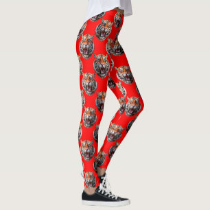 Tijgerkop Patroonontwerp Rood Leggings