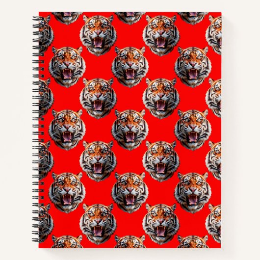 Tijgerkop Patroonontwerp Rood Notitieboek (Voorkant)
