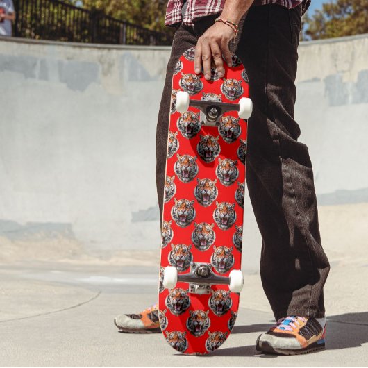 Tijgerkop Patroonontwerp Rood Persoonlijk Skateboard