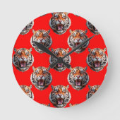 Tijgerkop Patroonontwerp Rood Ronde Klok (Voorkant)