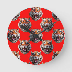 Tijgerkop Patroonontwerp Rood Ronde Klok