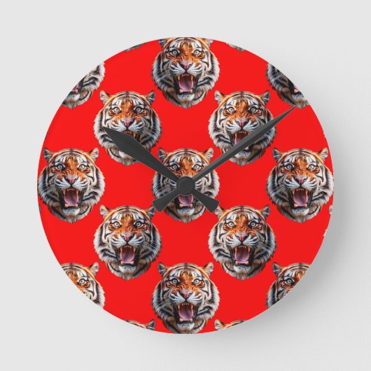 Tijgerkop Patroonontwerp Rood Ronde Klok (Voorkant)