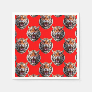 Tijgerkop Patroonontwerp Rood Servet