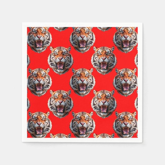 Tijgerkop Patroonontwerp Rood Servet (Voorkant)