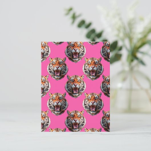 Tijgerkop Patroonontwerp Roze Briefkaart (Staand voorkant)