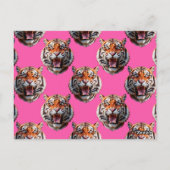 Tijgerkop Patroonontwerp Roze Briefkaart (Achterkant)