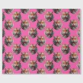 Tijgerkop Patroonontwerp Roze Cadeaupapier (Vlak)